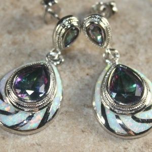 White Fire Opal Stud Earrings